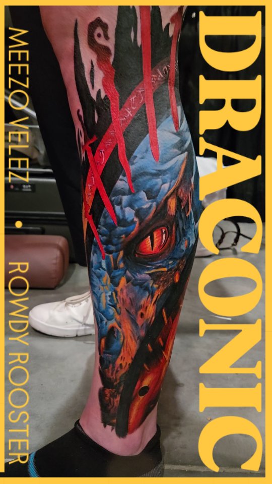 Draconic dragon leg sleeve, color tattoo