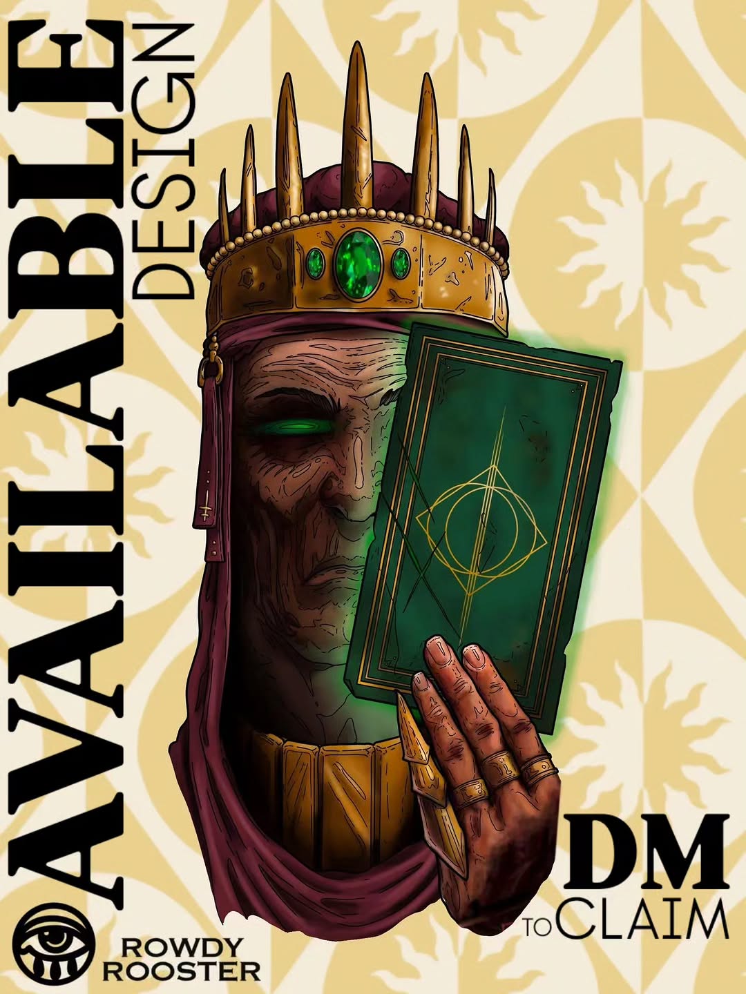 Fantasy king with emerald book and crown design