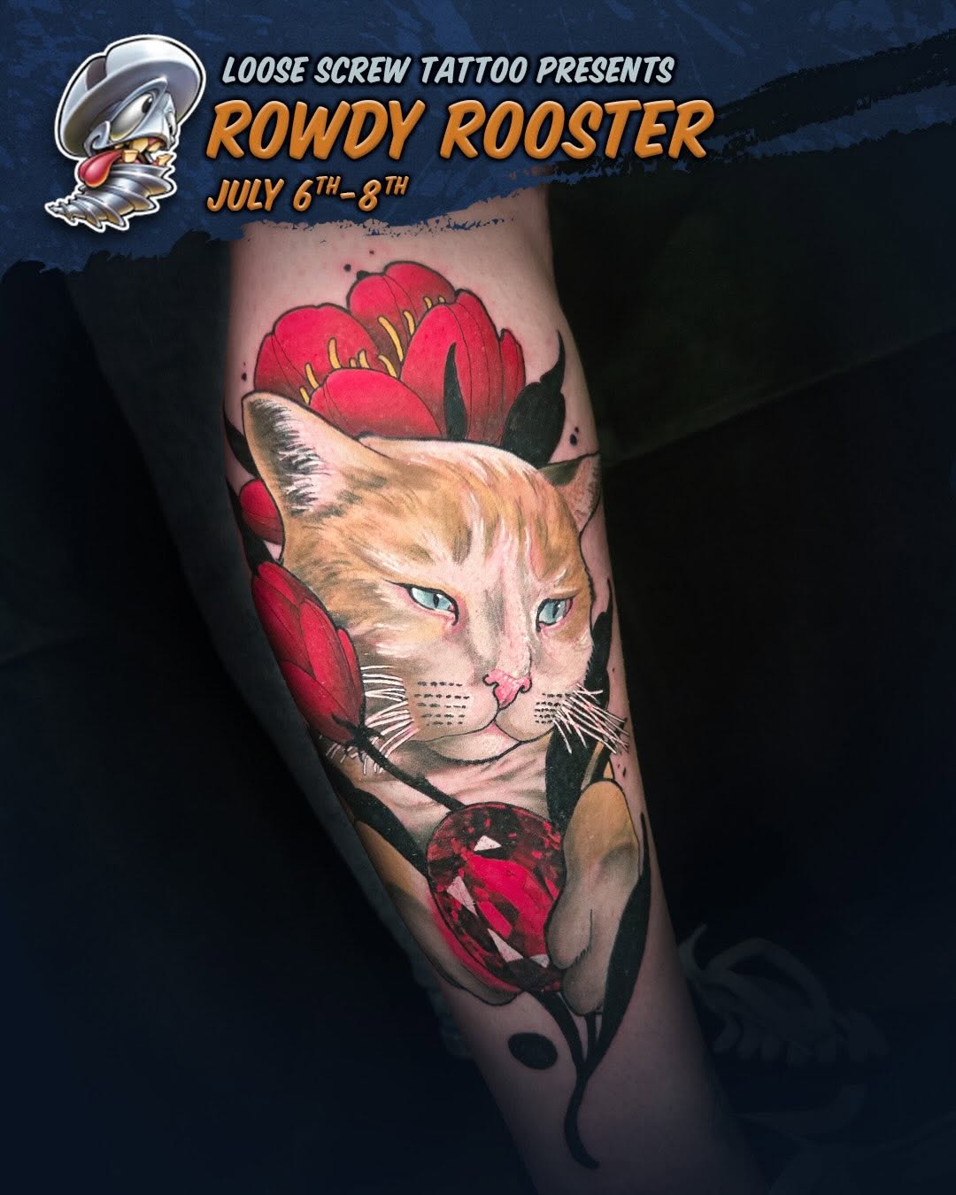 We’re pumped to have @rowdyroosterink joining us as guest artist from July 6th-8th! 🔥
