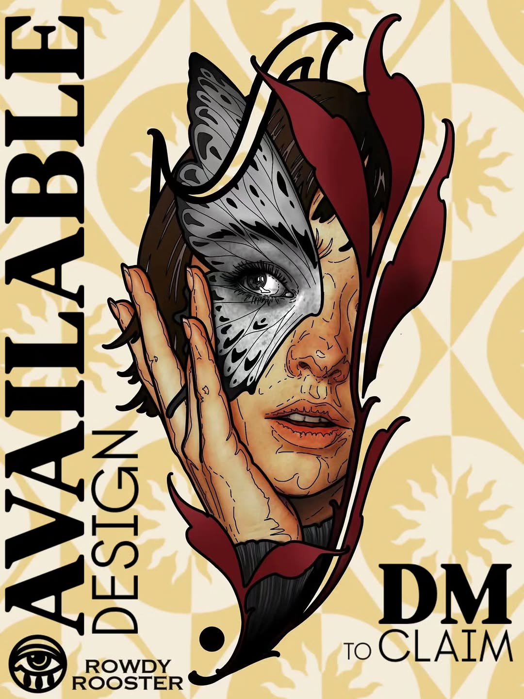 Surreal demon portrait illustration with red horns