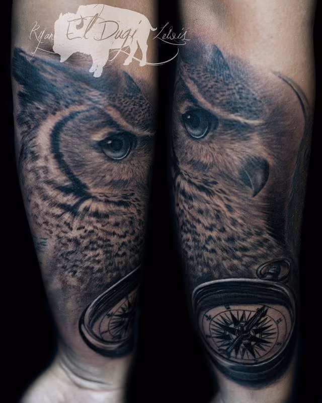Great horned owl and compass