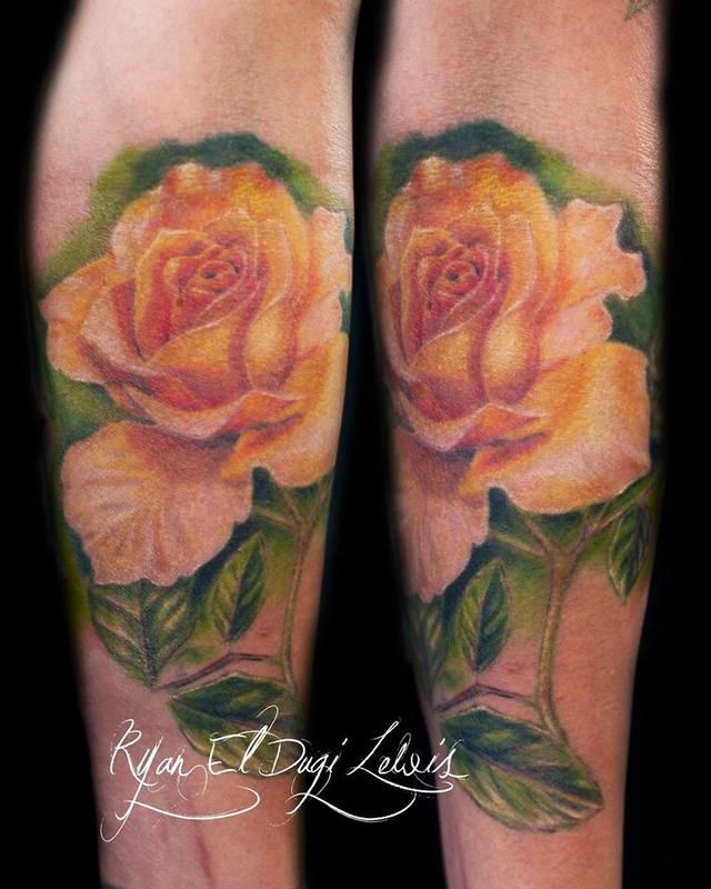 Healed yellow rose tattoo