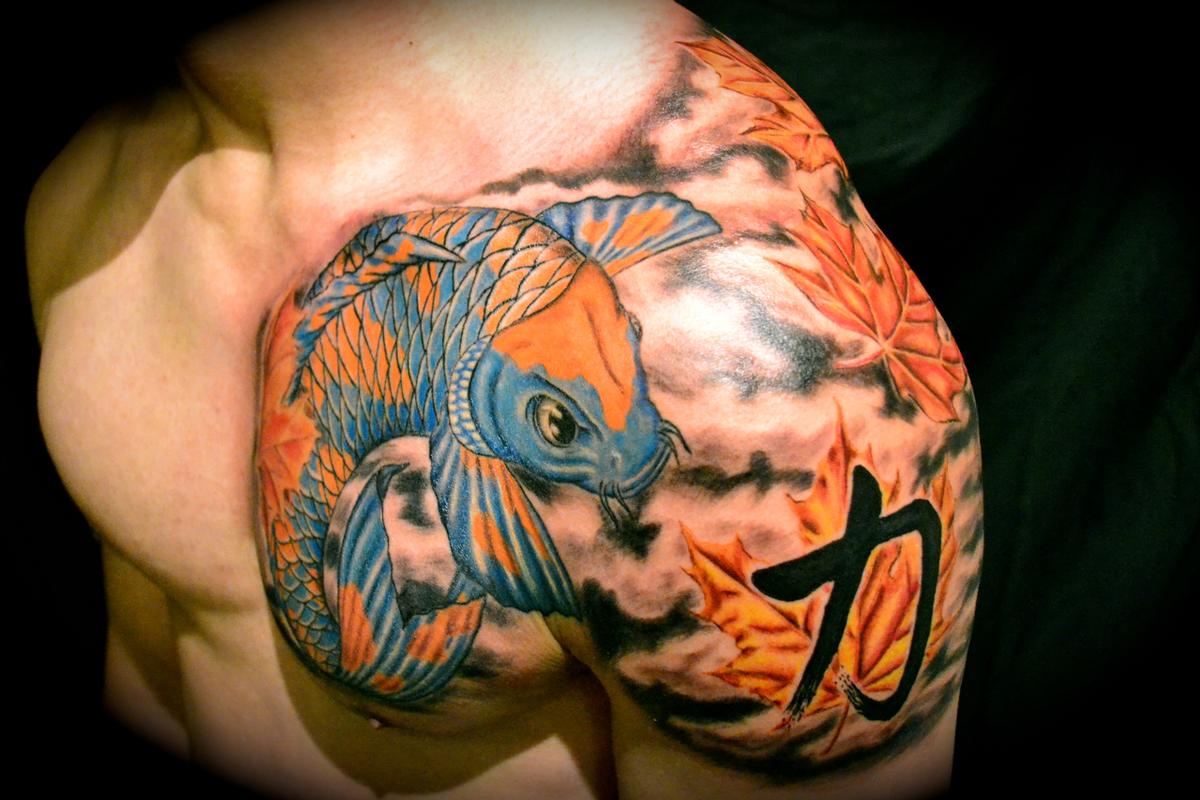 Koi with Maple Leaves
