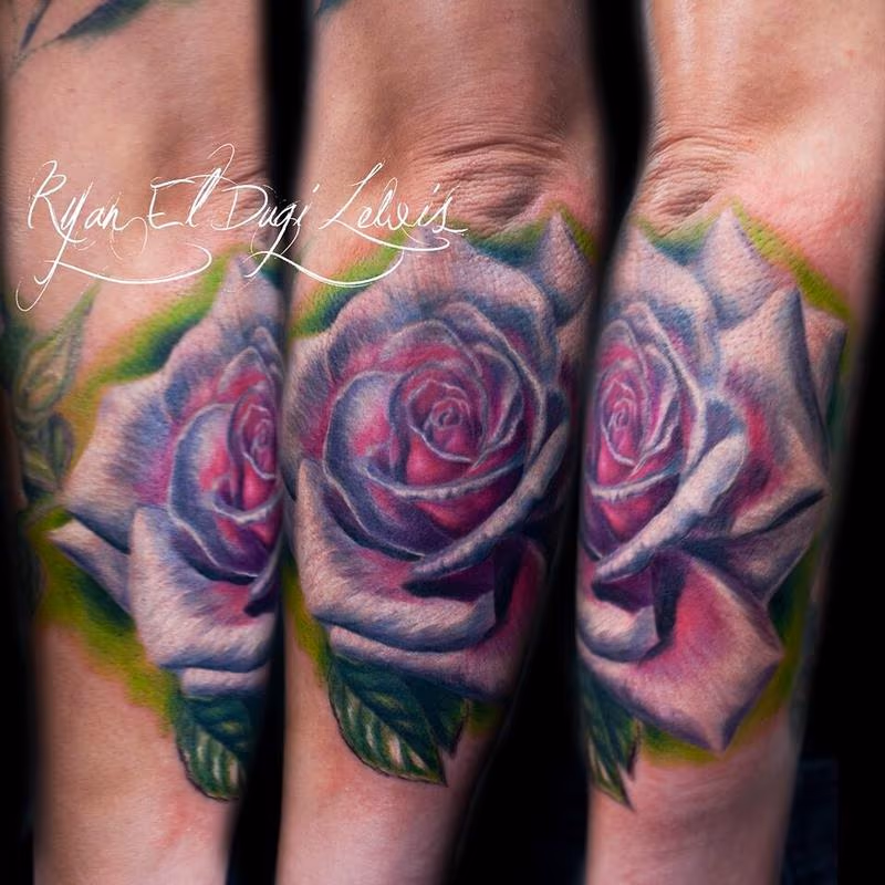 White pink rose tattoo