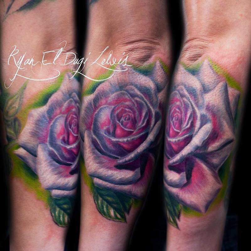 White pink rose tattoo