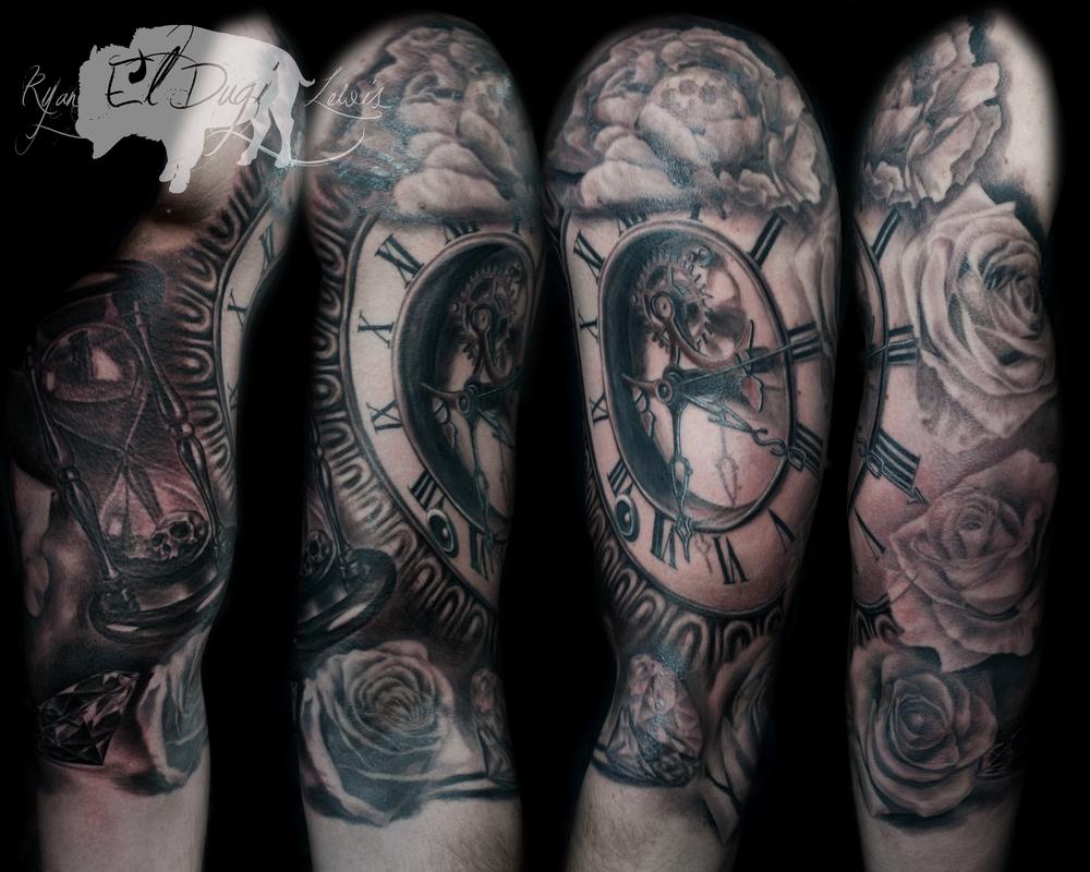 Clock flowers diamonds and hourglass