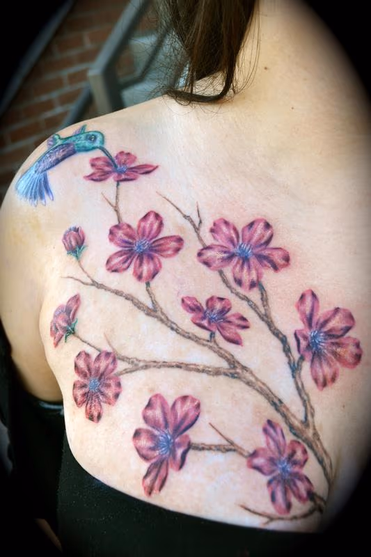 Cherry Blossom Branch & Hummingbird