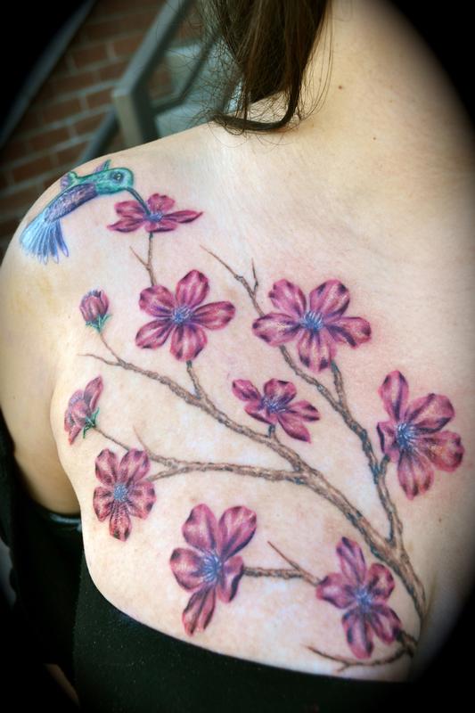 Cherry Blossom Branch & Hummingbird