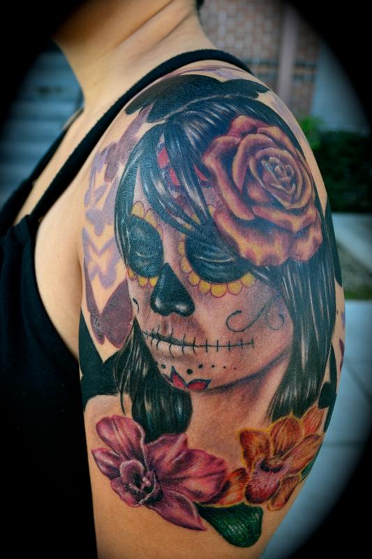 Day of the Dead Woman Portrait with Orchids