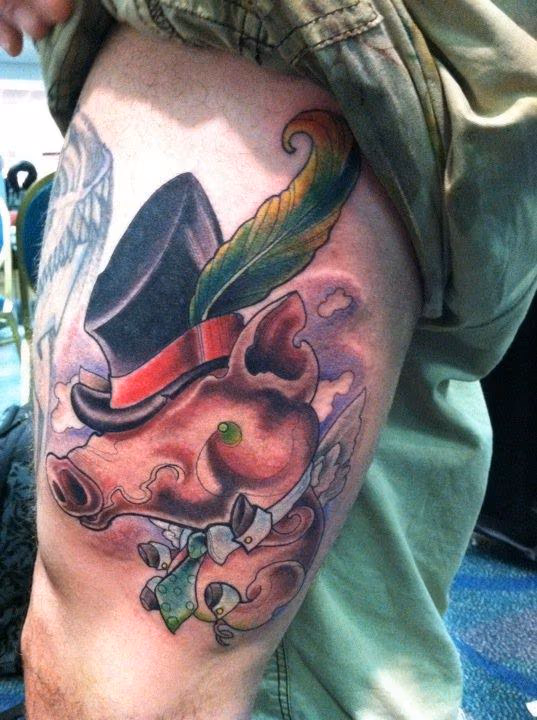 Color Flying Pig Tattoo