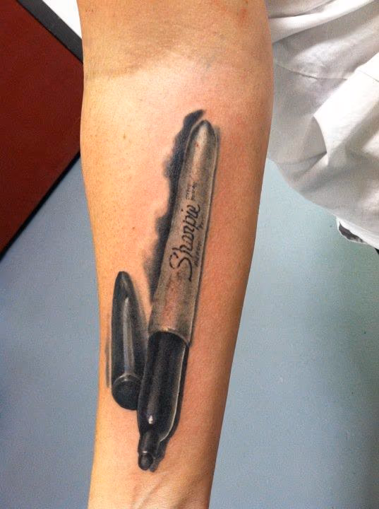 Black and Grey Sharpie Marker Tattoo