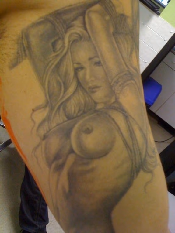 Black and Gray Realistic Girl Tattoo