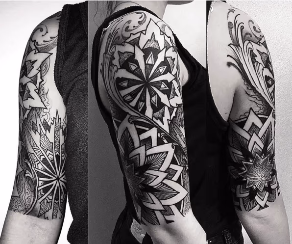 Blackwork Flower Half-sleeve Tattoo