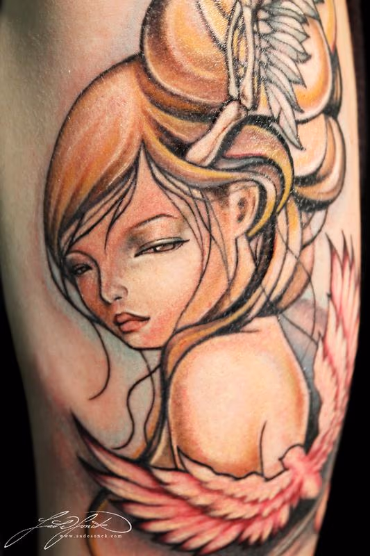Girl with a pink bird