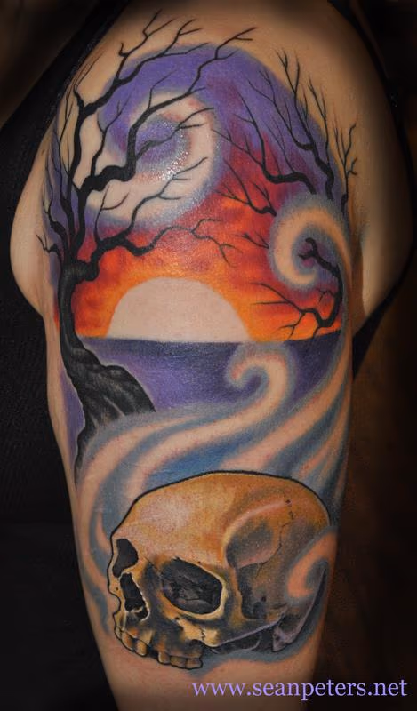 Skull with dead trees