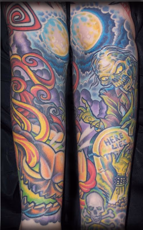 Jack O Lantern Zombie Half Sleeve
