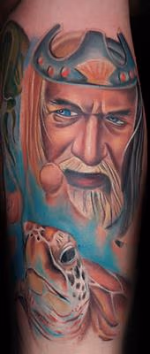Custom portrait and sea turtle tattoo