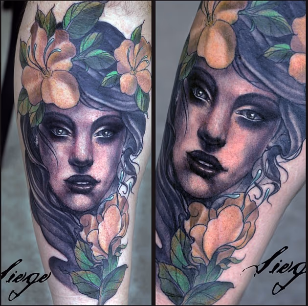 Woman's Face with Flowers