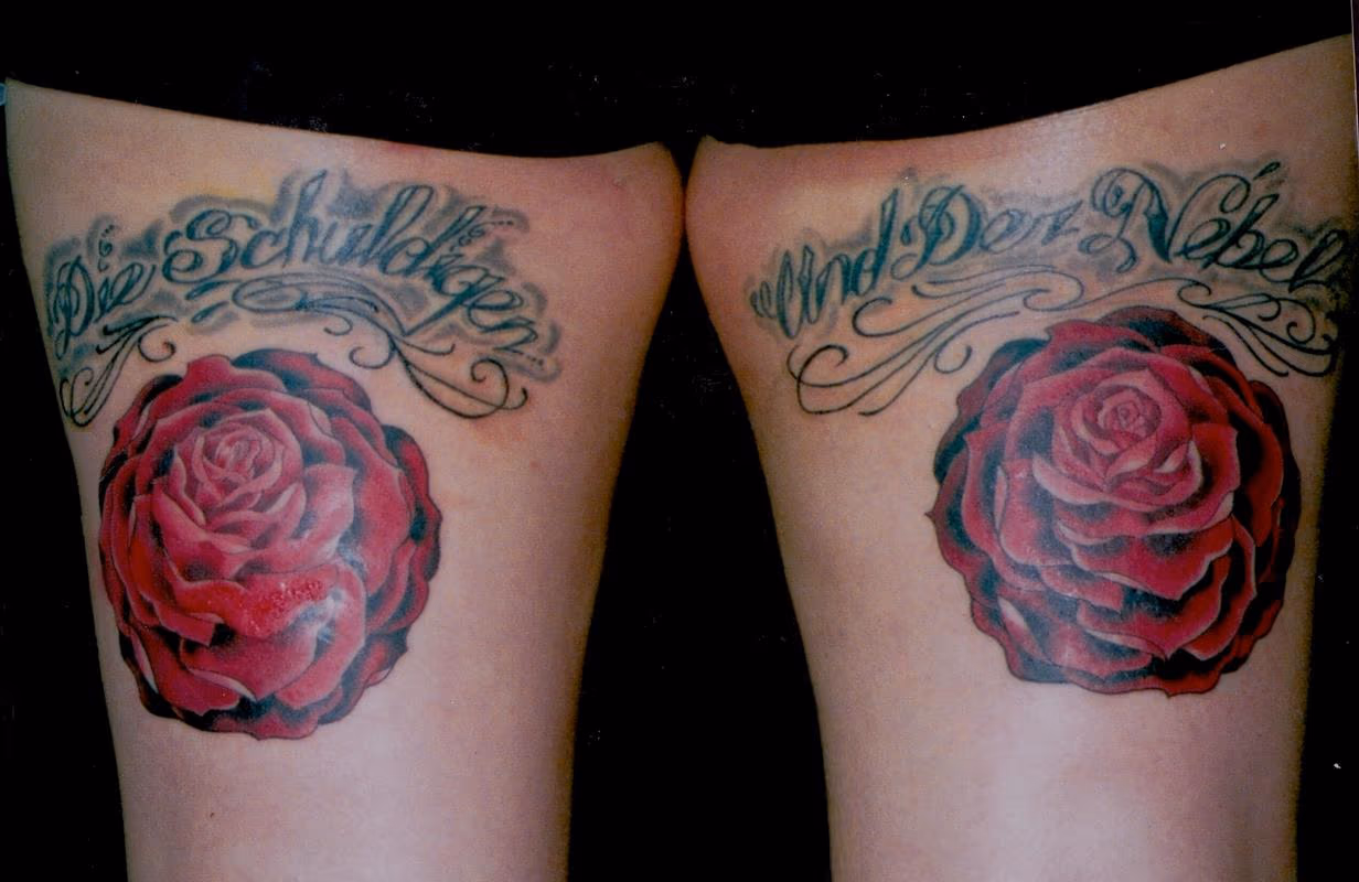 Thigh roses and lettering