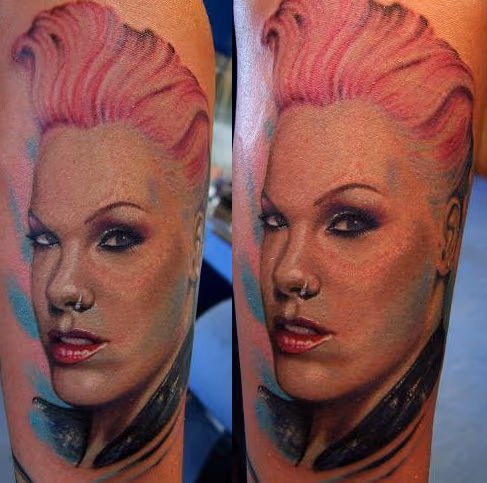 Pink portrait tattoo
