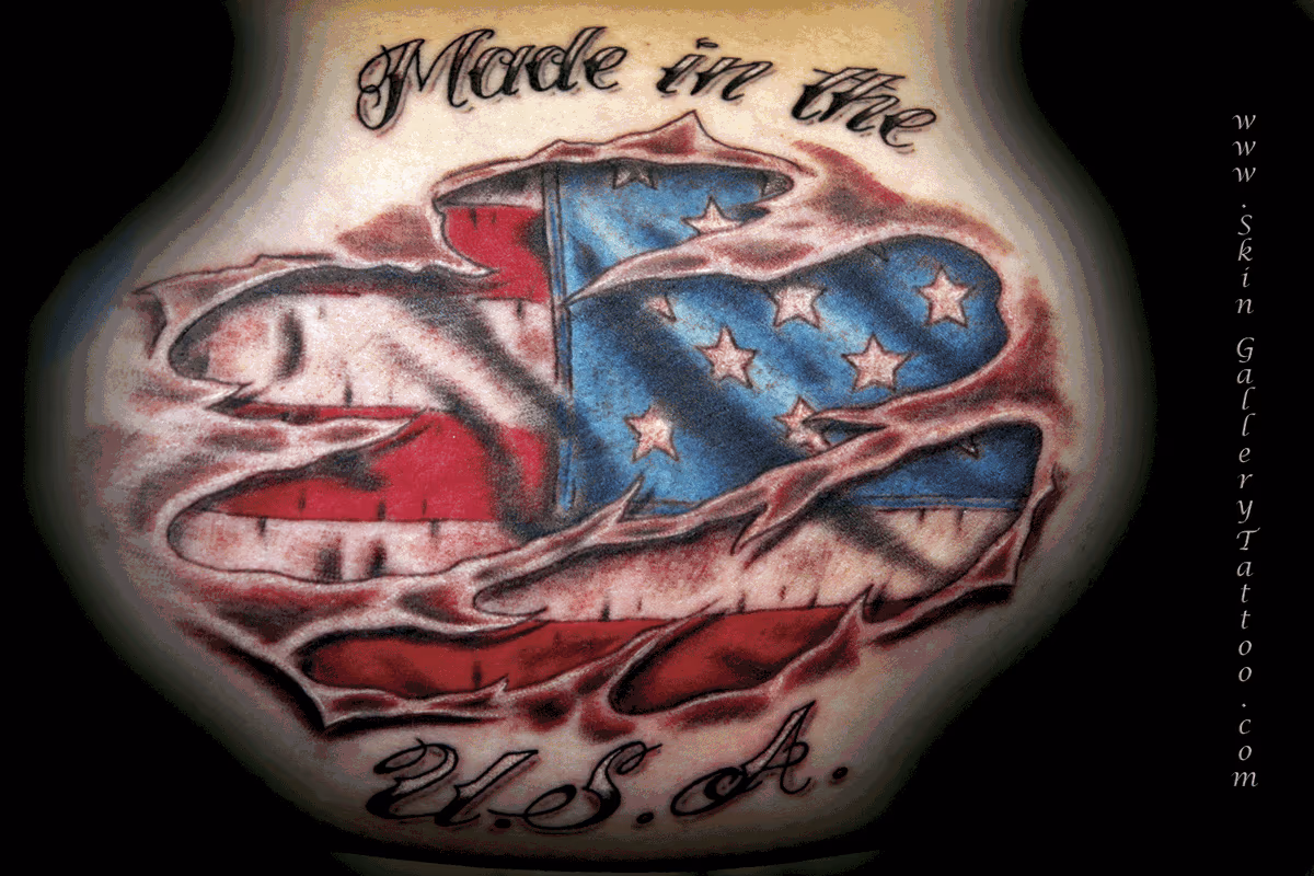 American Flag under ripped skin