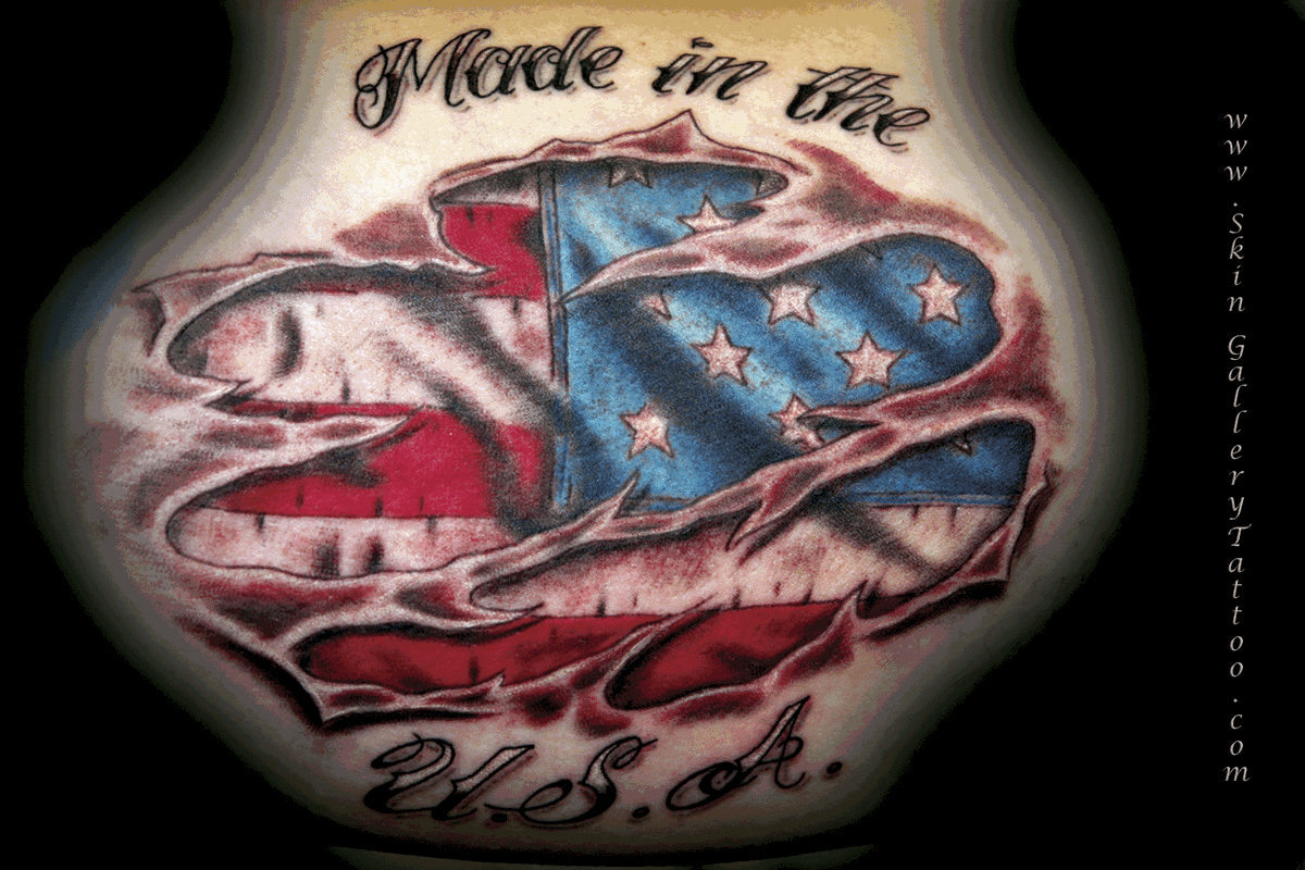 American Flag under ripped skin