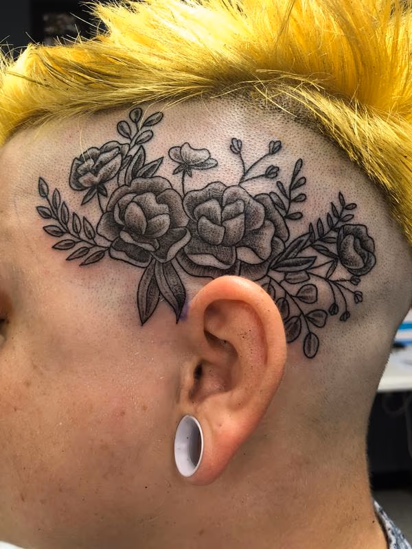 Floral head tattoo