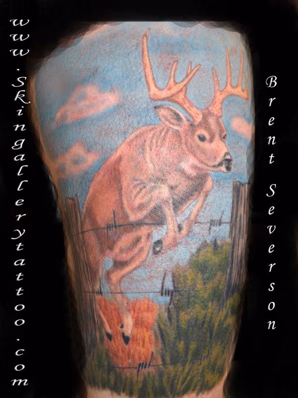 Deer Jumping Fence Tattoo