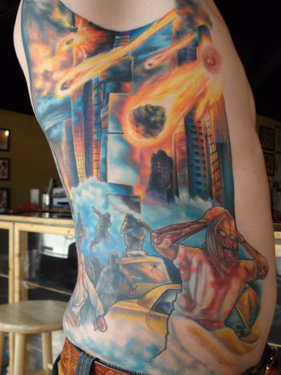 "End of Times" rib tattoo