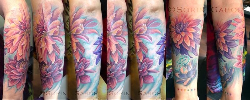 Realistic color dahlia tattoo