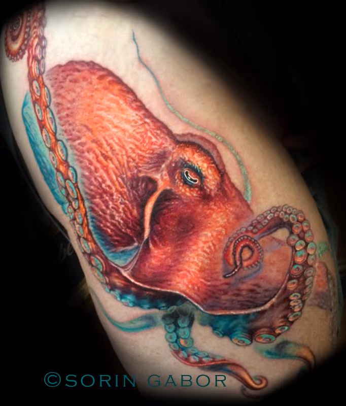 Realistic color custom octopus tattoo