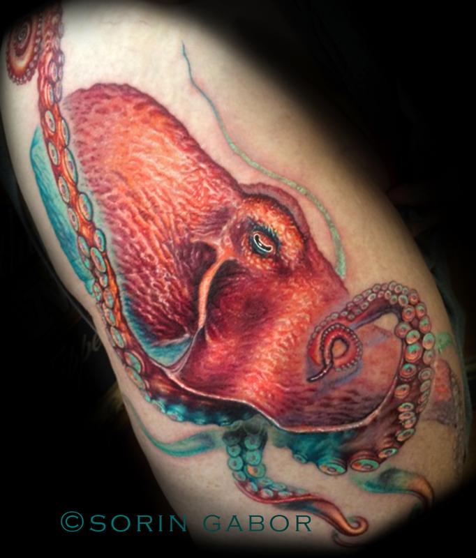 Realistic color custom octopus tattoo