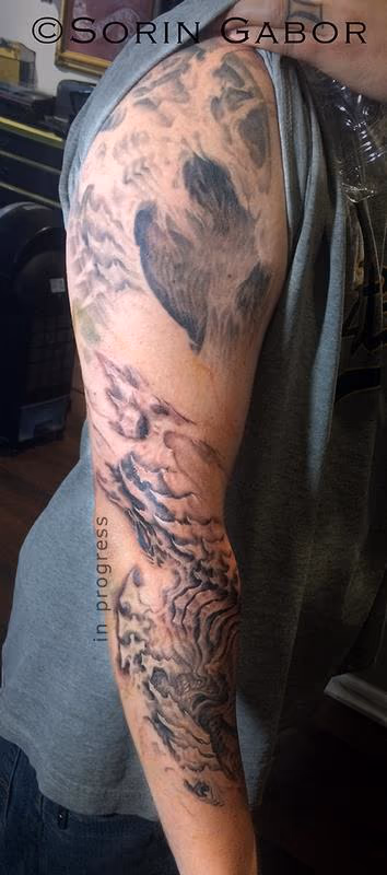 realistic dark black and gray bio sleeve