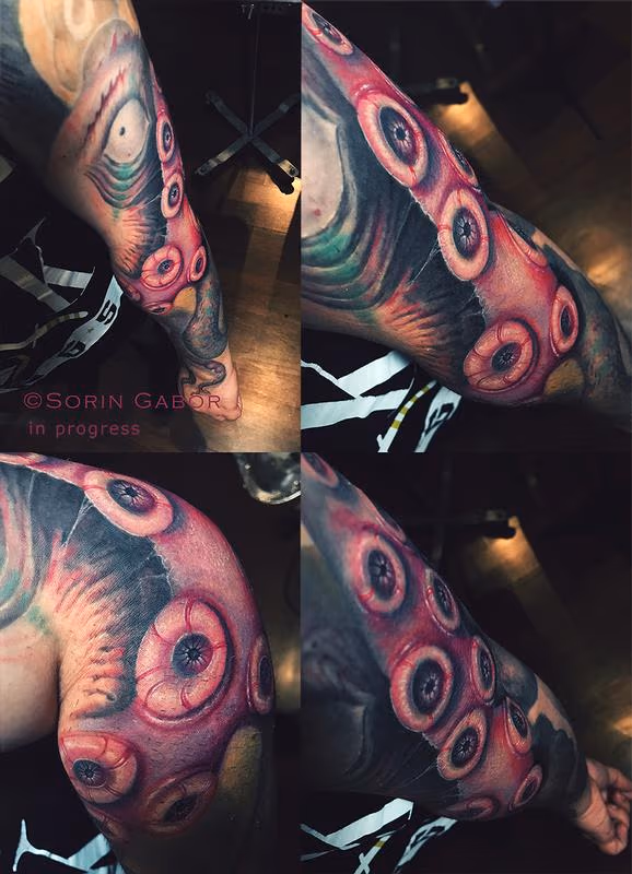 realistic color octopus tattoo sleeve