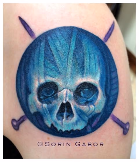 cute realistic color yarn skull