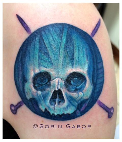 cute realistic color yarn skull