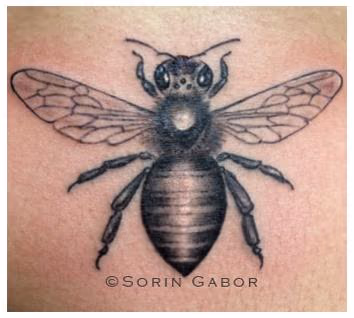 black and gray realistic bee on sternum