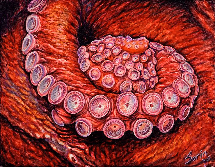 Acrylic painting full color Octopus Tentacle