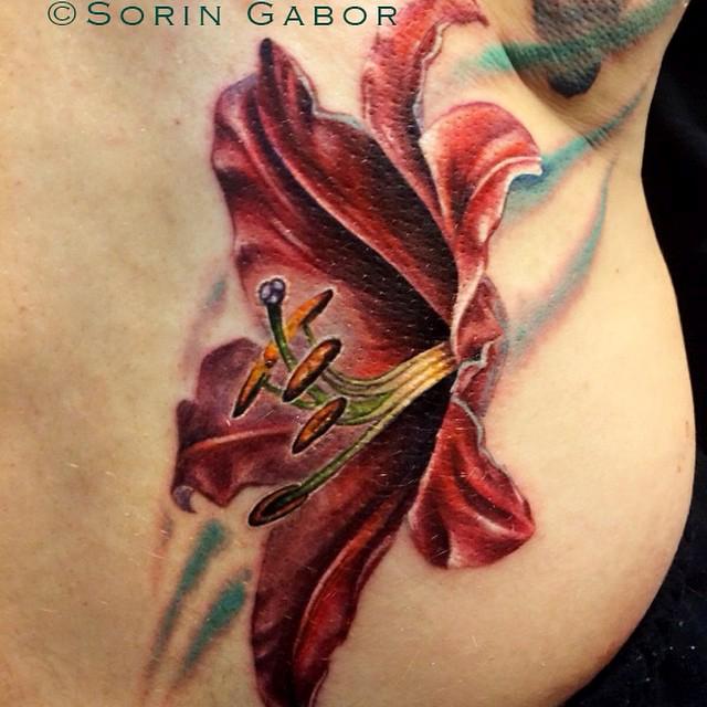 Realistic color flower tattoo -lower lily deail