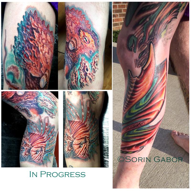 Underwater bio organic and realistic sealife tattoo