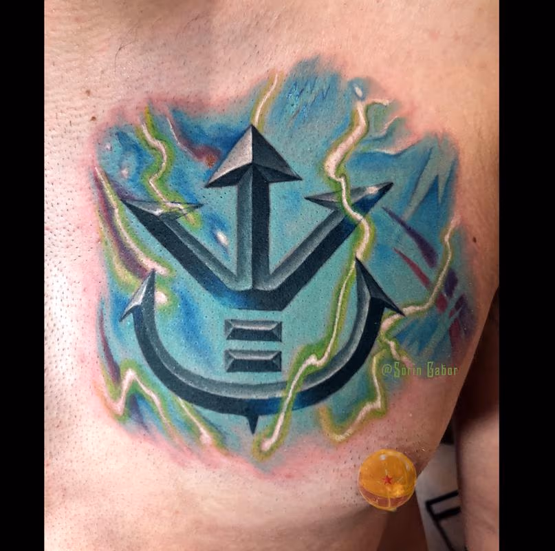 Color realistic Saiyan royal family symbol dragonball tattoo