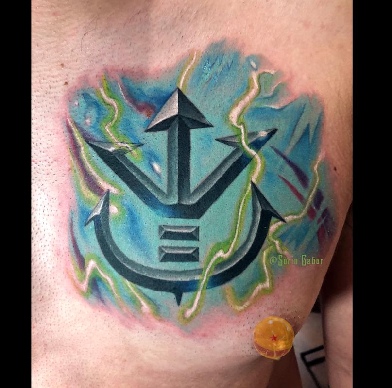 Color realistic Saiyan royal family symbol dragonball tattoo