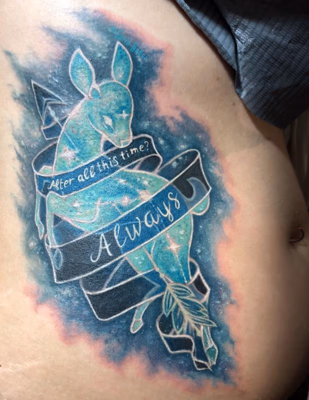 Realistic color Harry Potter deer patronus tattoo