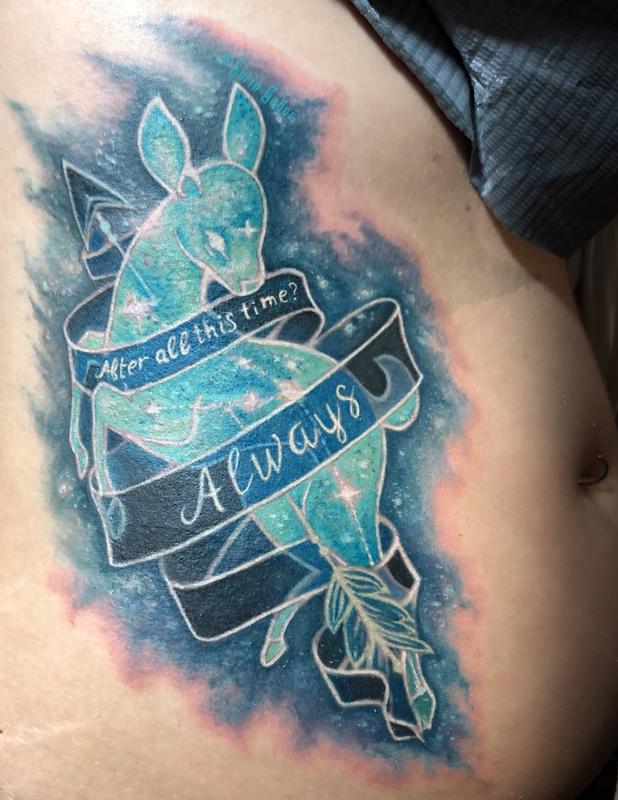 Realistic color Harry Potter deer patronus tattoo