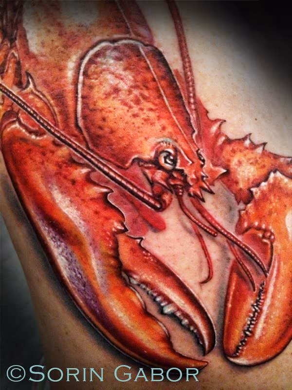 Realistic color lobster tattoo pinchy