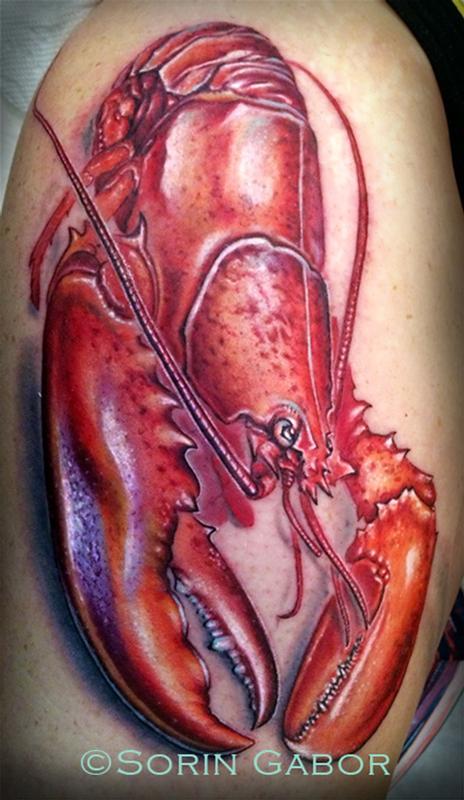 Realistic color lobster tattoo pinchy