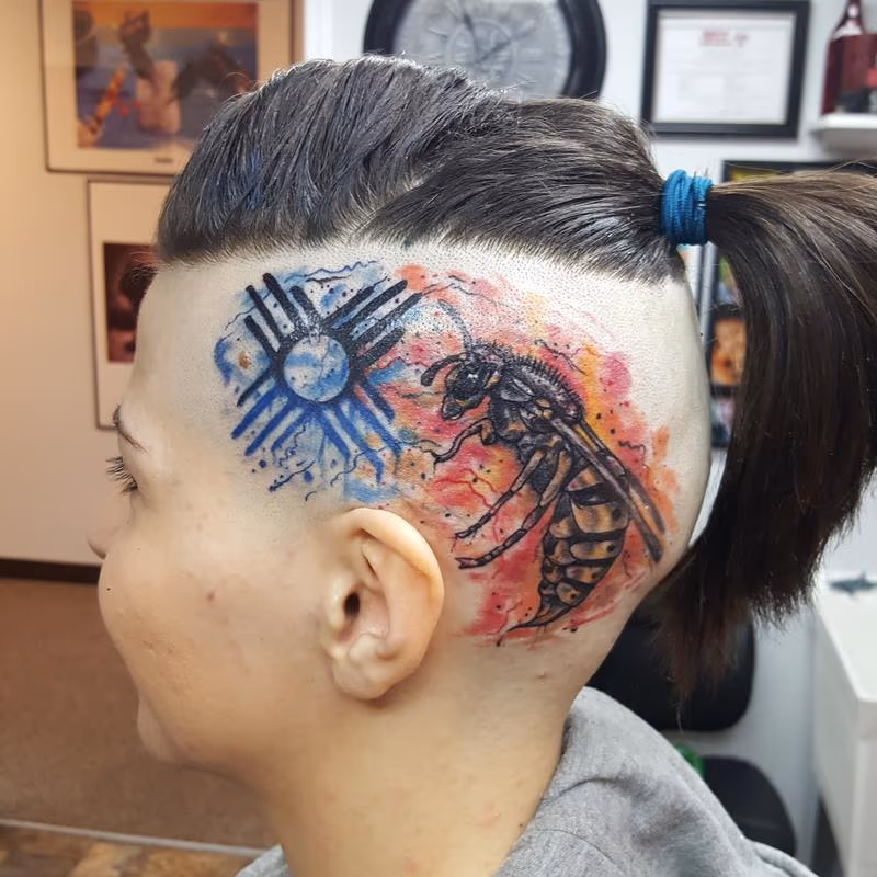 Watercolor Hornet Head Tattoo