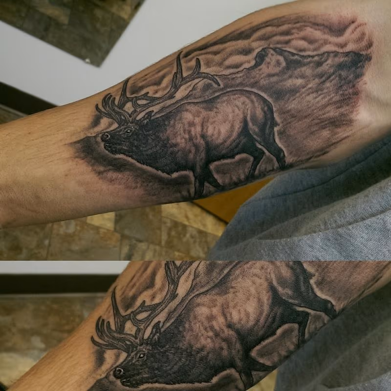 Black and Gray Elk Tattoo