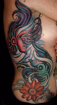 Birds and Flowers Rib Tattoo