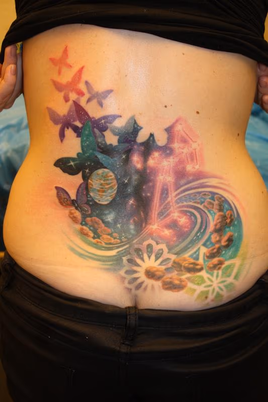 cover-up old tribal on lower back